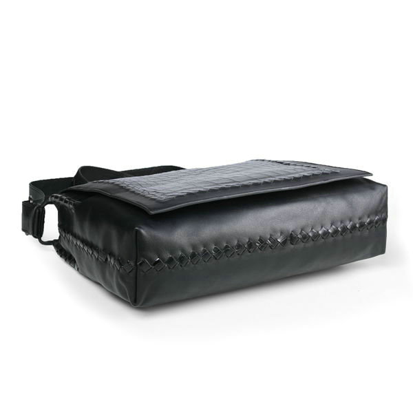 Bottega Veneta ardoise intrecciato croco messenger bag 16030-1 black